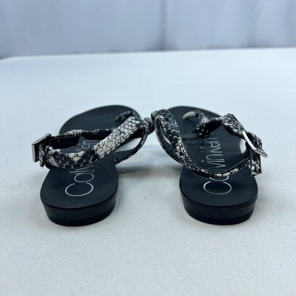 Calvin Klein Women's Snake Print Samira Ankle Buckle Sandals Black/White 6.5 - Picture 6 of 9